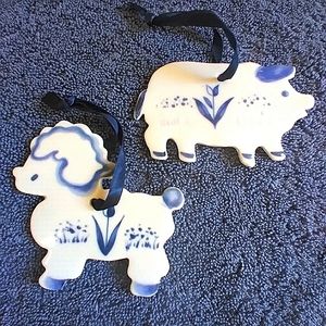 Vtg Russ Co.Ceramic Lamb & Pig Ornaments